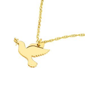 14K Solid Gold Mini Small Dove Dainty Necklace - Minimalist